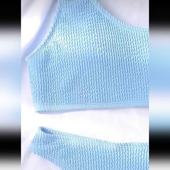 One Shoulder Rib Knit Texture Bikini Set sz Medium - Picture 4 of 6